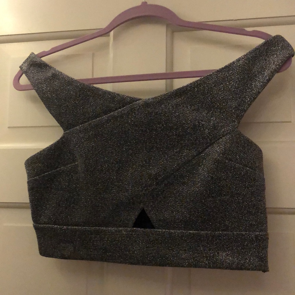 Crop top & skater skirt outfit set silver sparkly